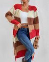 Color Block Open Front Longline Cardigan