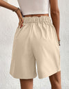 Pocketed Half Elastic Waist Shorts