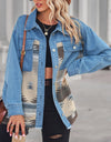 Geometric Raw Hem Button Up Denim Jacket