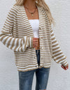 Striped V-Neck Button-Down Cardigan