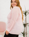 Plus Size Sheer Striped Sleeve V-Neck Top