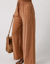 Drawstring Smocked Waist Wide Leg Pants