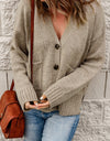 Ribbed Trim Button Down Cardigan with Pockets