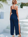 Tie Belt Spaghetti Strap Slit Jumpsuit