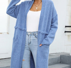 Open Front Pocketed Cardigan