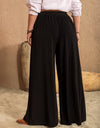 Plus Size Flower Elastic Waist Wide Leg Pants