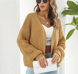 Open Front Ribbed Trim Cardigan