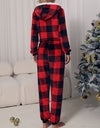 Plaid Zip Front Long Sleeve Hooded Lounge Jumpsuit