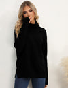 Slit Turtleneck Dropped Shoulder Sweater