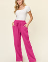 Double Take Full Size Texture Drawstring Straight Pants