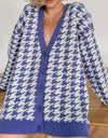 Houndstooth Button Up Long Sleeve Cardigan