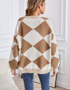 Geometric Lantern Sleeve Cardigan with Pockets