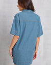 Pocketed Collared Neck Mini Denim Dress