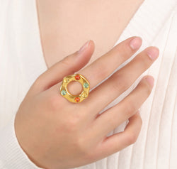 Titanium Steel Glass Bead Ring