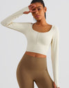 Scoop Neck Thumbhole Sleeve Cropped Sports Top