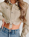 Raw Hem Button Up Cropped Denim Top