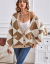 Geometric Lantern Sleeve Cardigan with Pockets