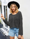 Round Neck Openwork Dropped Shoulder Knit Top