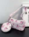 Butterfly Print Shoulder Bag with Purse