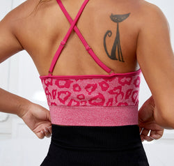 Crisscross Leopard Scoop Neck Active Bra