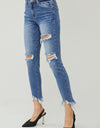 RISEN Distressed Frayed Hem Slim Jeans