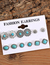 6 PCS/Set Artificial Turquoise Alloy Stud Earrings