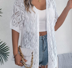 Openwork Open Front Half Sleeve Cardigan