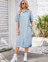 Button Down Half Sleeve Denim Dress