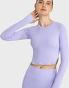 Side Slit Long Sleeve Round Neck Crop Top