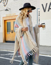 Color Block Fringe Detail Poncho