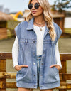 Button Up Collared Neck Sleeveless Denim Jacket