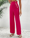 Buttoned Wide Waistband Wide Leg Pants