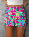 Color Block Elastic Waist Shorts