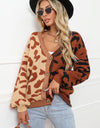 Leopard Button Front Ribbed Trim Cardigan