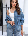 Button Up Dropped Shoulder Denim Jacket with Pockets