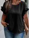 Plus Size Ruffled Round Neck Short Sleeve Blouse