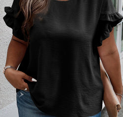 Plus Size Ruffled Round Neck Short Sleeve Blouse