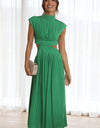 Cutout Mock Neck Sleeveless Ruched Dress