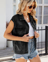 Pocketed Button Up Sleeveless Denim Jacket