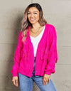 Fringe Trim Open Front Cardigan