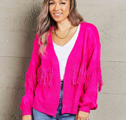 Fringe Trim Open Front Cardigan