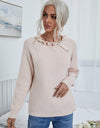 Button Detail Frill Neck Rib-Knit Sweater