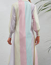 Rainbow Stripe Button-Up Maxi Shirt Dress