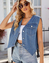 Pocketed Button Up Sleeveless Denim Jacket