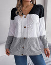 Cable-Knit Striped Button Up Cardigan
