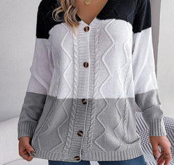 Cable-Knit Striped Button Up Cardigan