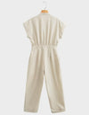 Notched Short Sleeve Jumpsuit with Pockets