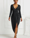 High-low Ruched Surplice Long Sleeve Dress