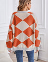 Geometric Lantern Sleeve Cardigan with Pockets