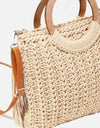 Fame Crochet Knit Convertible Tote Bag with Tassel